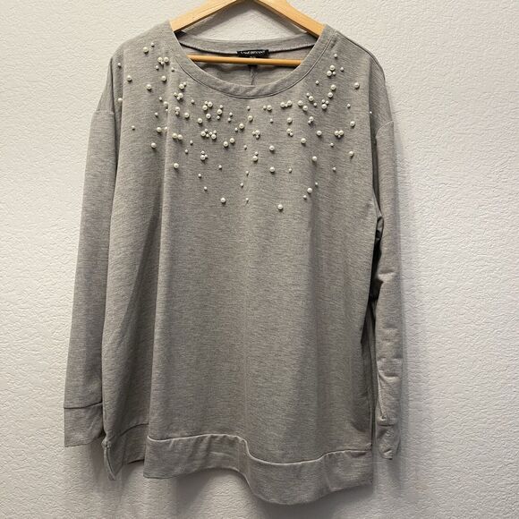 Lane Bryant Women's Pearl Beaded Pullover Sweater Plus Sz 22/24 Gray Comfortable - Picture 1 of 10